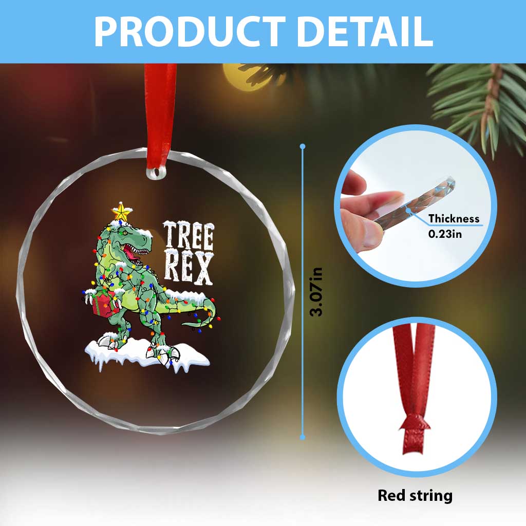 Funny Xmas Dinosaur Crystal Glass Ornament Tree Rex Dinosaur Xmas Tree TS11 Print Your Wear