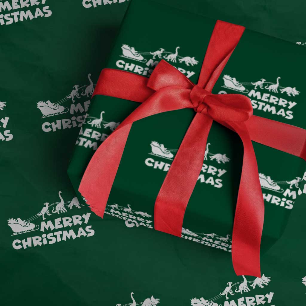 Funny Xmas Dinosaur Wrapping Paper Roll Merry Christmas Dino Santa's Sleigh TS11 Green Print Your Wear