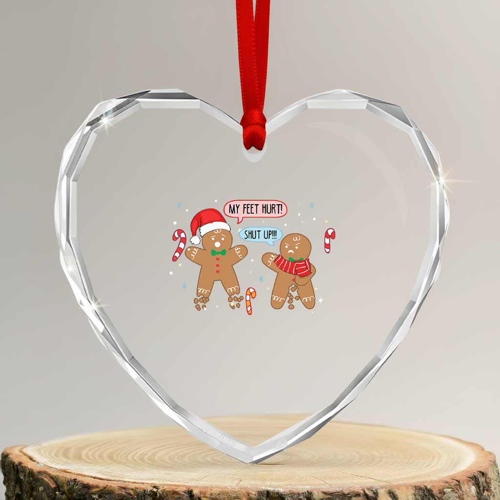 Funny Xmas Dirty Gingerbread Heart Crystal Glass Ornament Shut Up Gingerbread Just Broken Feet TS09 Transparent Glass 3'' Heart Print Your Wear