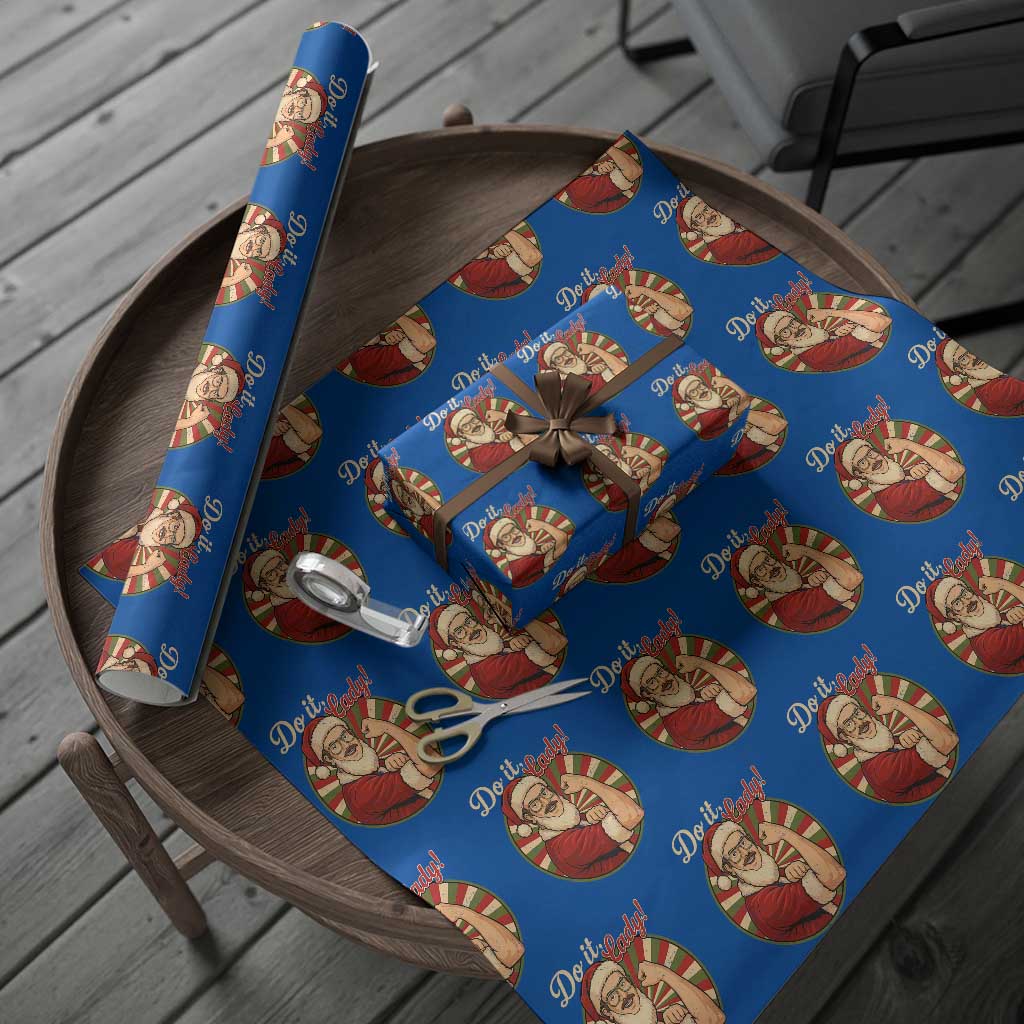 Funny Xmas Do It Lady Wrapping Paper Roll Mustache Guy Meme Santa Cosplay TS11 Blue Print Your Wear
