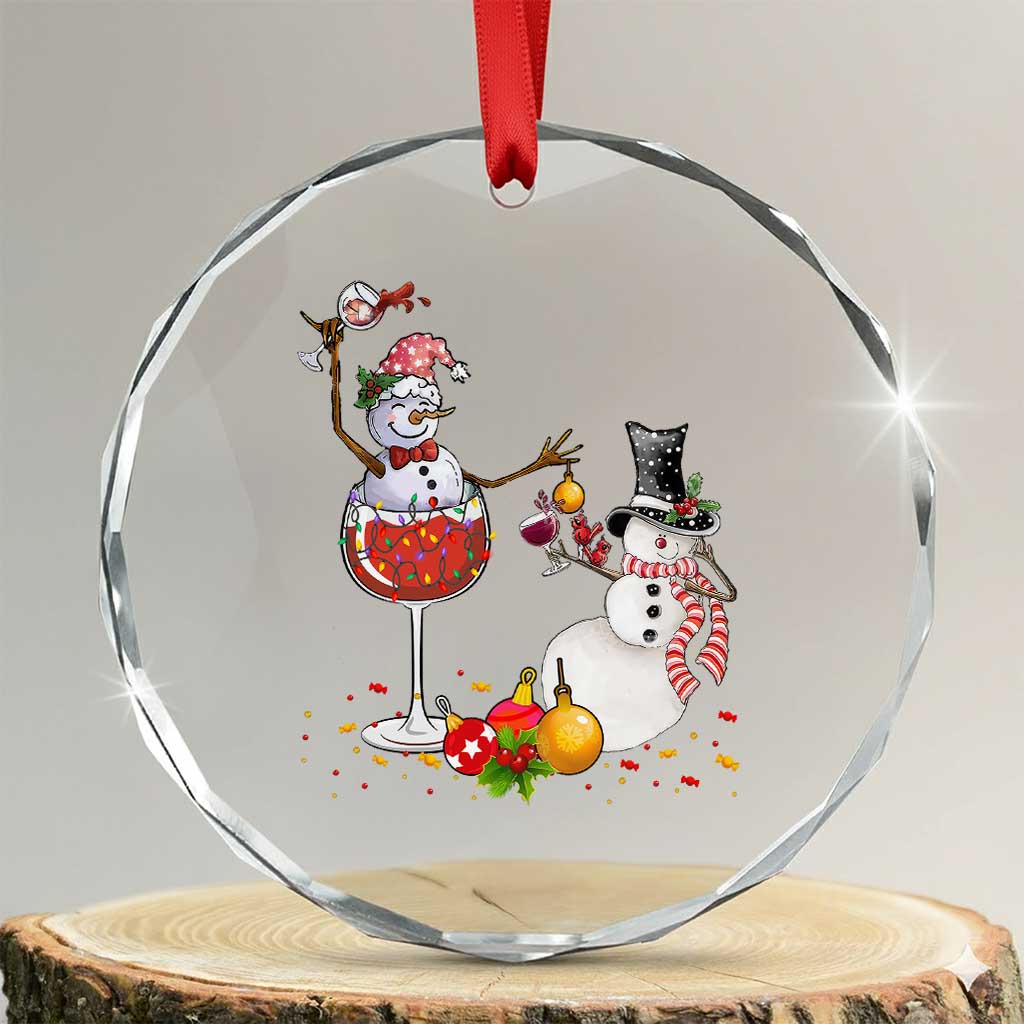 Funny Xmas Drinking Party Crystal Glass Ornament Snowman Cheer Wine TS09 Transparent Glass 3'' Circle Print Your Wear
