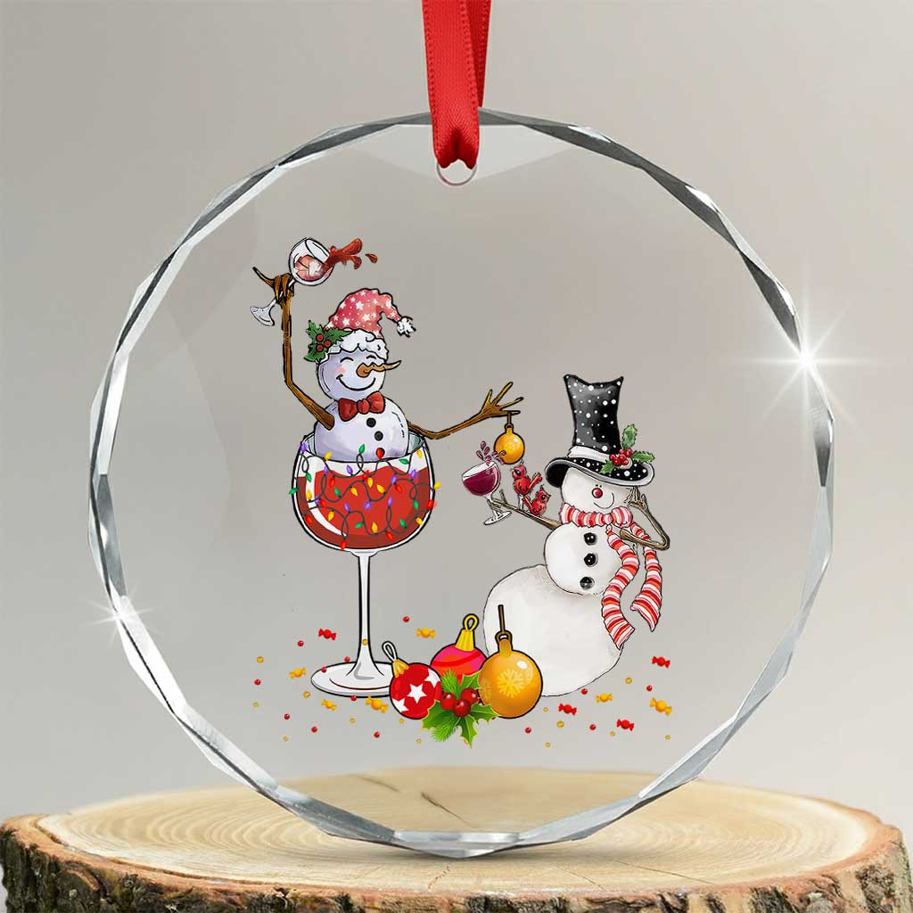 Funny Xmas Drinking Party Crystal Glass Ornament Snowman Cheer Wine TS09 Transparent Glass 3'' Circle Print Your Wear