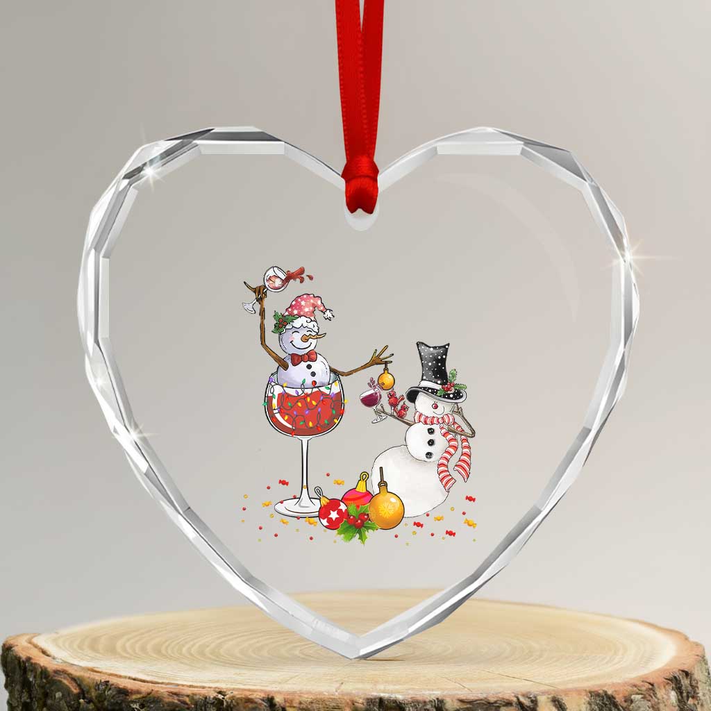 Funny Xmas Drinking Party Heart Crystal Glass Ornament Snowman Cheer Wine TS09 Transparent Glass 3'' Heart Print Your Wear