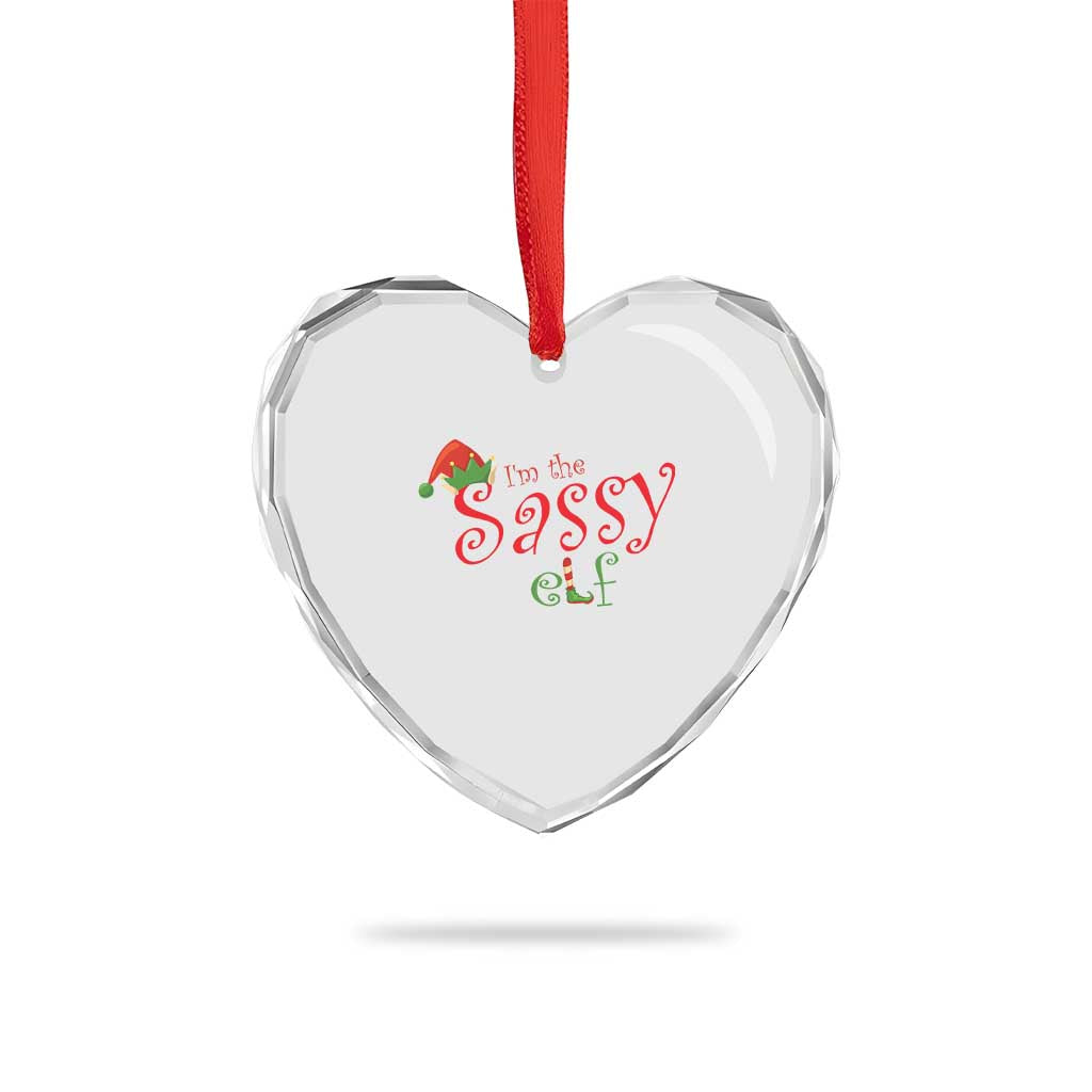 Funny Xmas Elf Heart Crystal Glass Ornament I'm The Sassy Elf Family Matching TS11 Print Your Wear