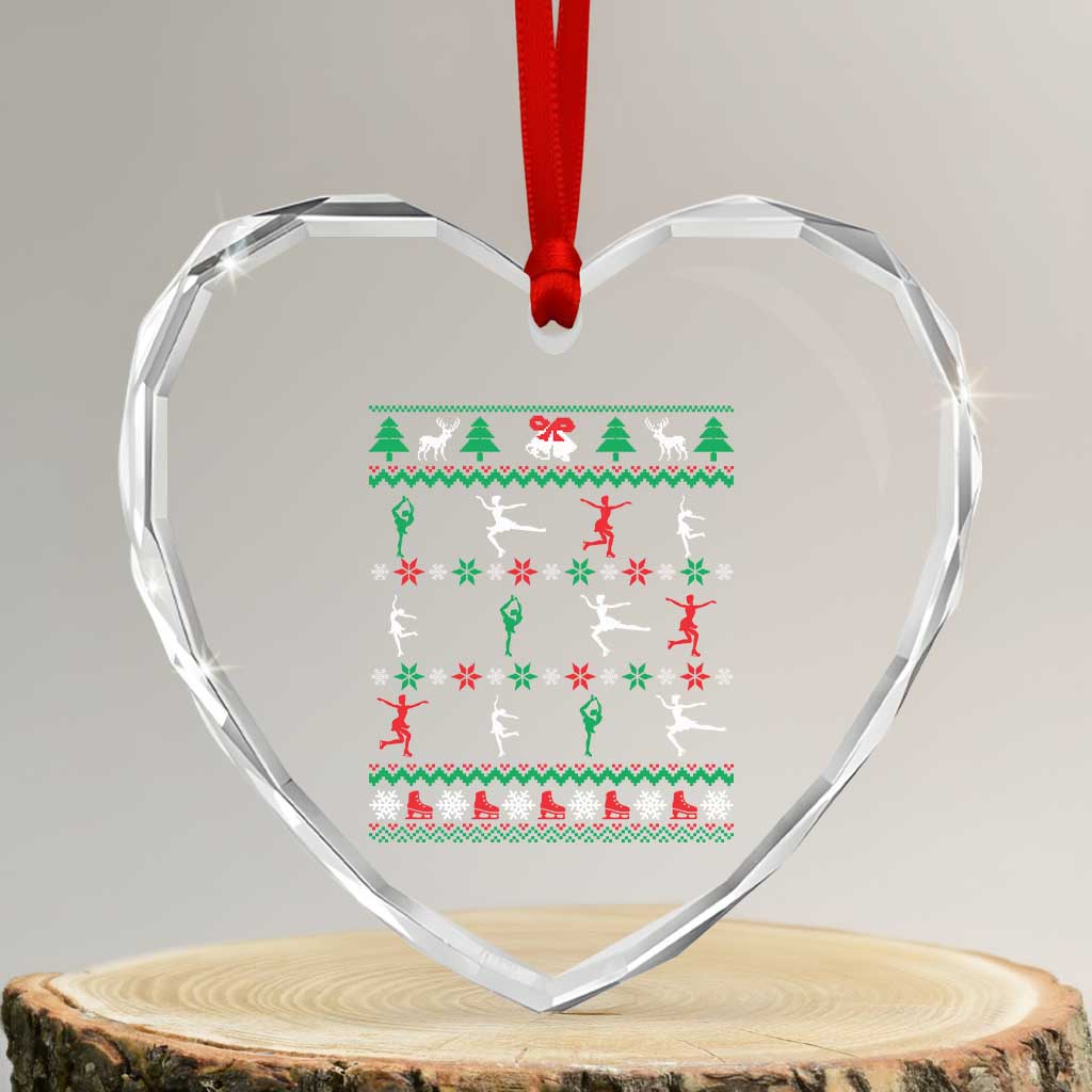 Funny Xmas Figure Ice Skating Skater Heart Crystal Glass Ornament TS11 Transparent Glass 3'' Heart Print Your Wear