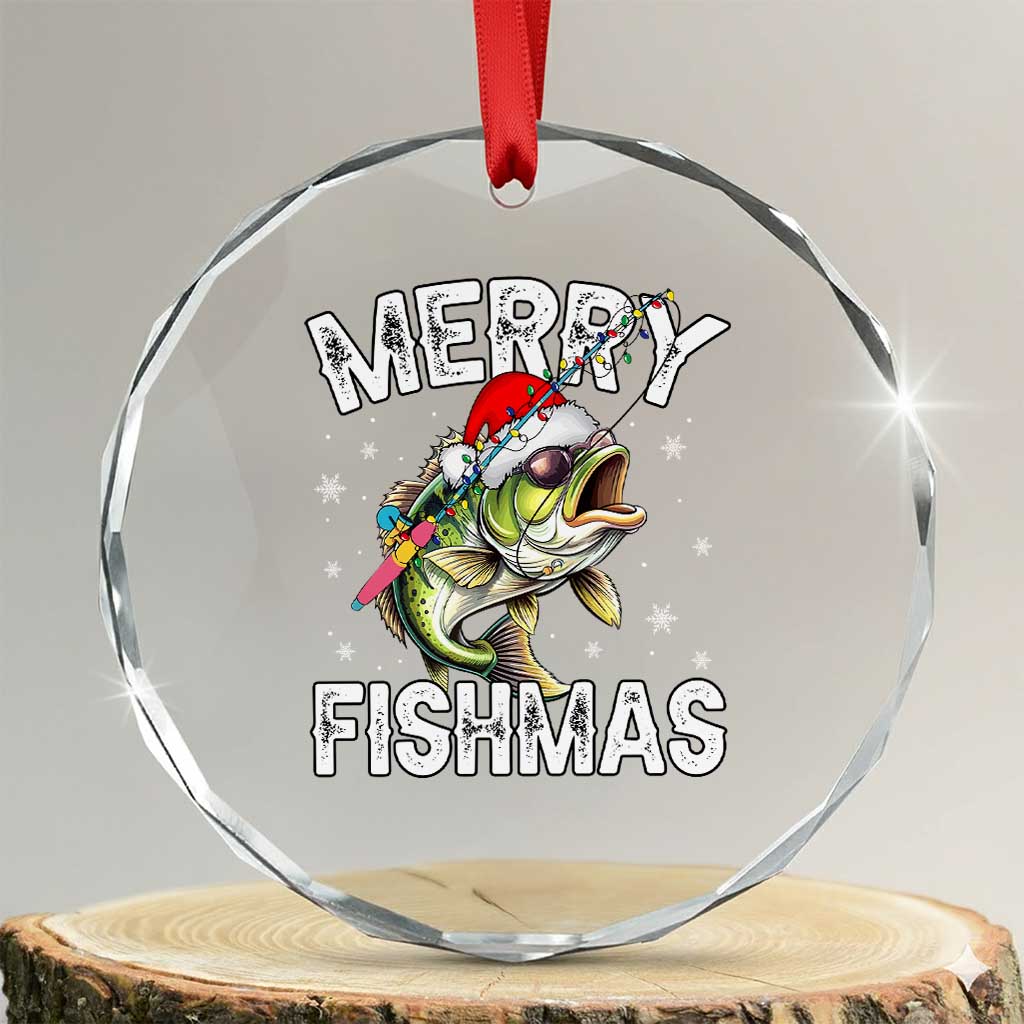 Funny Xmas Fishing Crystal Glass Ornament Merry Fishmas Bass Fish Rod TS11 Transparent Glass 3'' Circle Print Your Wear