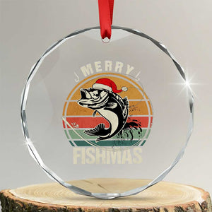 Funny Xmas Fishing Crystal Glass Ornament Merry Fishmas Vintage Sunset Retro TS11 Transparent Glass 3'' Circle Print Your Wear