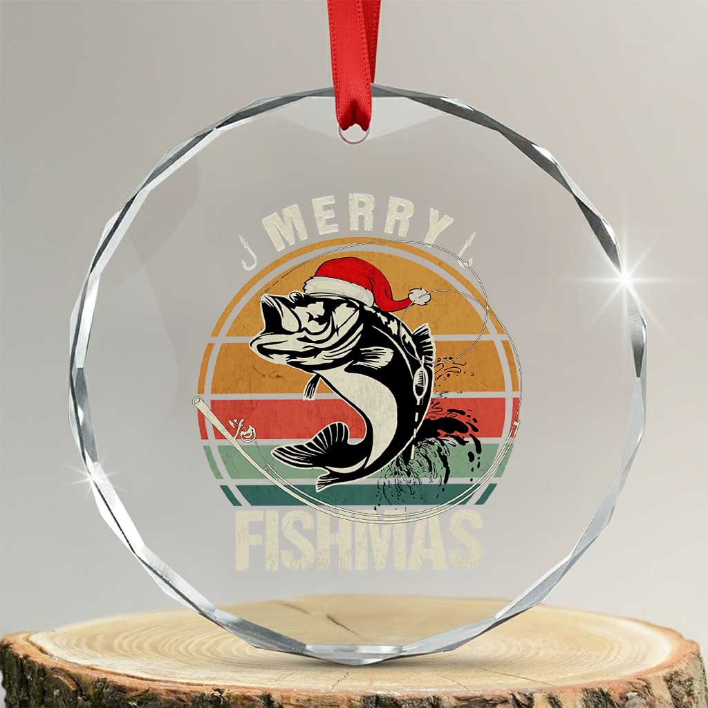 Funny Xmas Fishing Crystal Glass Ornament Merry Fishmas Vintage Sunset Retro TS11 Transparent Glass 3'' Circle Print Your Wear