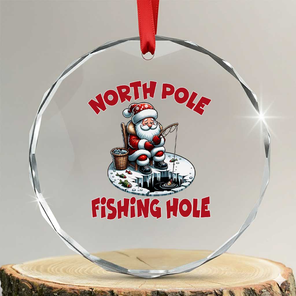 Funny Xmas Fishing Crystal Glass Ornament North Pole Fishing Hole Cute Santa TS11 Transparent Glass 3'' Circle Print Your Wear