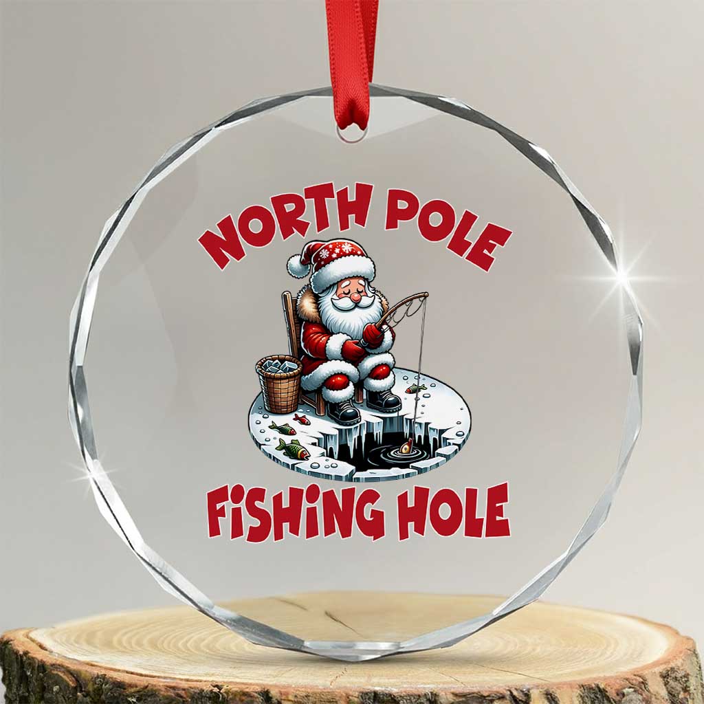 Funny Xmas Fishing Crystal Glass Ornament North Pole Fishing Hole Cute Santa TS11 Transparent Glass 3'' Circle Print Your Wear