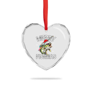Funny Xmas Fishing Heart Crystal Glass Ornament Merry Fishmas Bass Fish Rod TS11 Print Your Wear