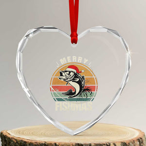 Funny Xmas Fishing Heart Crystal Glass Ornament Merry Fishmas Vintage Sunset Retro TS11 Transparent Glass 3'' Heart Print Your Wear