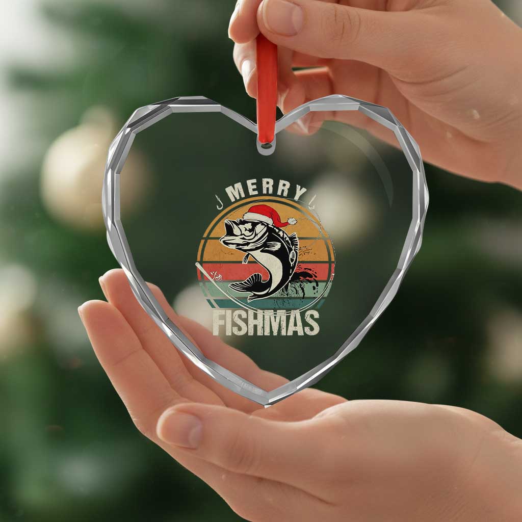 Funny Xmas Fishing Heart Crystal Glass Ornament Merry Fishmas Vintage Sunset Retro TS11 Print Your Wear