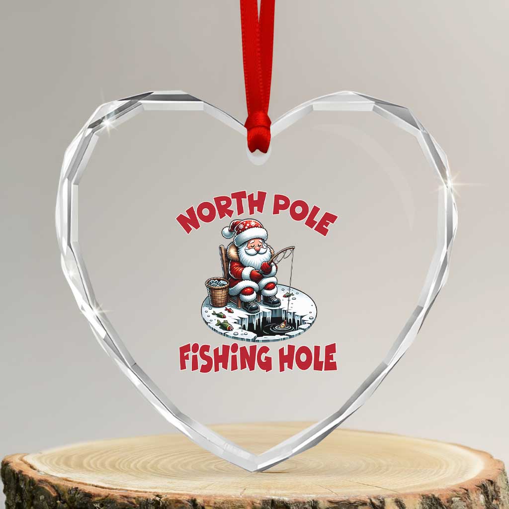 Funny Xmas Fishing Heart Crystal Glass Ornament North Pole Fishing Hole Cute Santa TS11 Transparent Glass 3'' Heart Print Your Wear