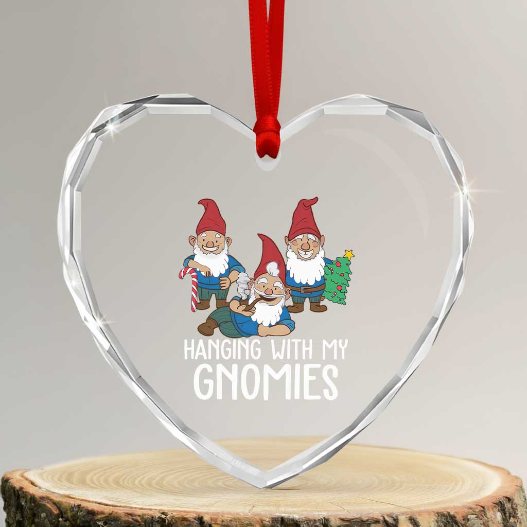 Funny Xmas Garden Heart Crystal Glass Ornament Hanging With My Gnomies TS09 Transparent Glass 3'' Heart Print Your Wear