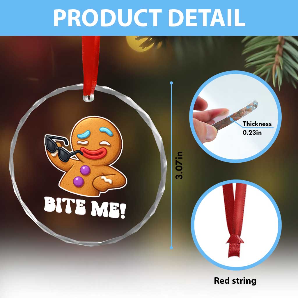 Funny Xmas Gingerbread Man Crystal Glass Ornament Funny Sexy Cookie Bite Me TS10 Print Your Wear