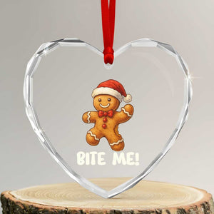 Funny Xmas Gingerbread Man Heart Crystal Glass Ornament Cookie Bite Me TS10 Transparent Glass 3'' Heart Print Your Wear