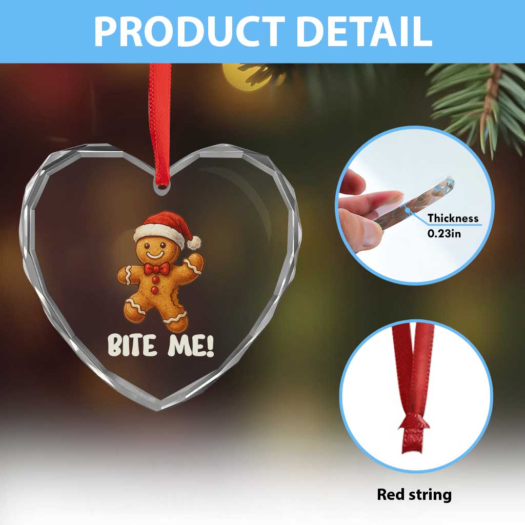 Funny Xmas Gingerbread Man Heart Crystal Glass Ornament Cookie Bite Me TS10 Print Your Wear
