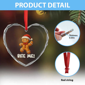 Funny Xmas Gingerbread Man Heart Crystal Glass Ornament Cookie Bite Me TS10 Print Your Wear