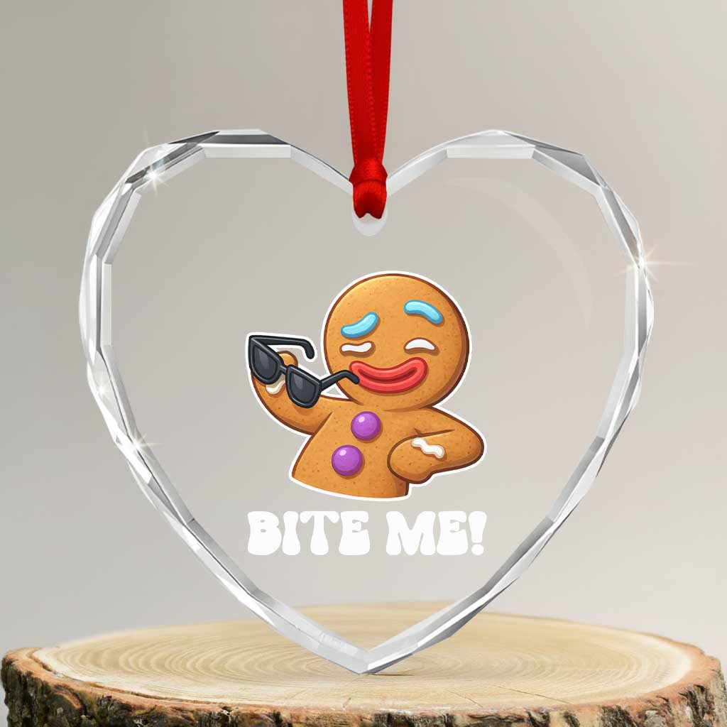 Funny Xmas Gingerbread Man Heart Crystal Glass Ornament Funny Sexy Cookie Bite Me TS10 Transparent Glass 3'' Heart Print Your Wear