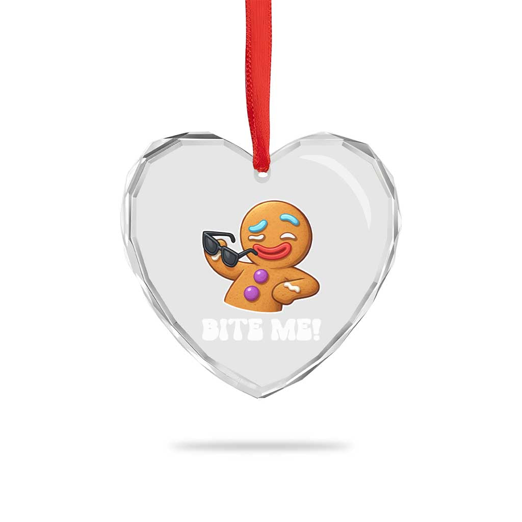 Funny Xmas Gingerbread Man Heart Crystal Glass Ornament Funny Sexy Cookie Bite Me TS10 Print Your Wear