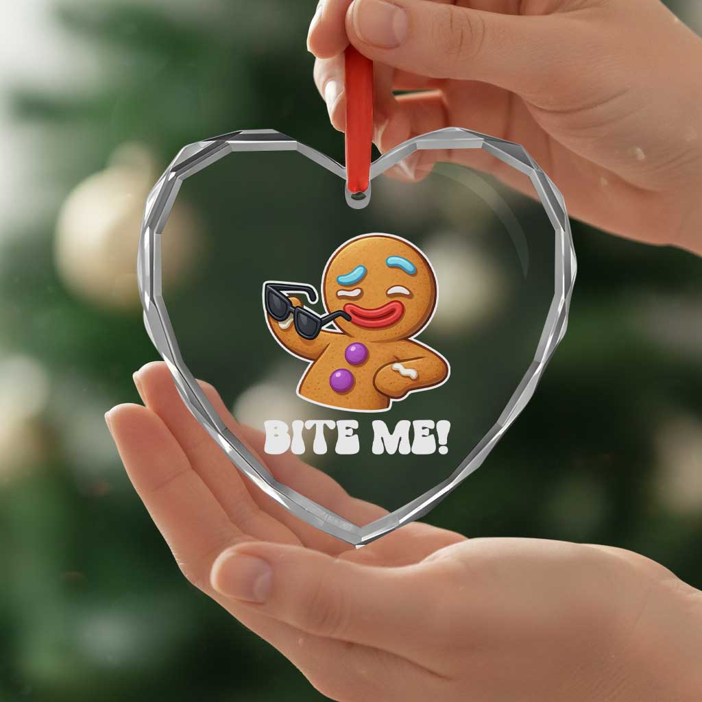 Funny Xmas Gingerbread Man Heart Crystal Glass Ornament Funny Sexy Cookie Bite Me TS10 Print Your Wear
