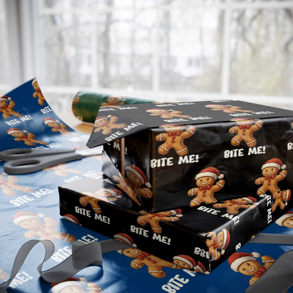 Funny Xmas Gingerbread Man Wrapping Paper Roll Cookie Bite Me TS10 Black Print Your Wear