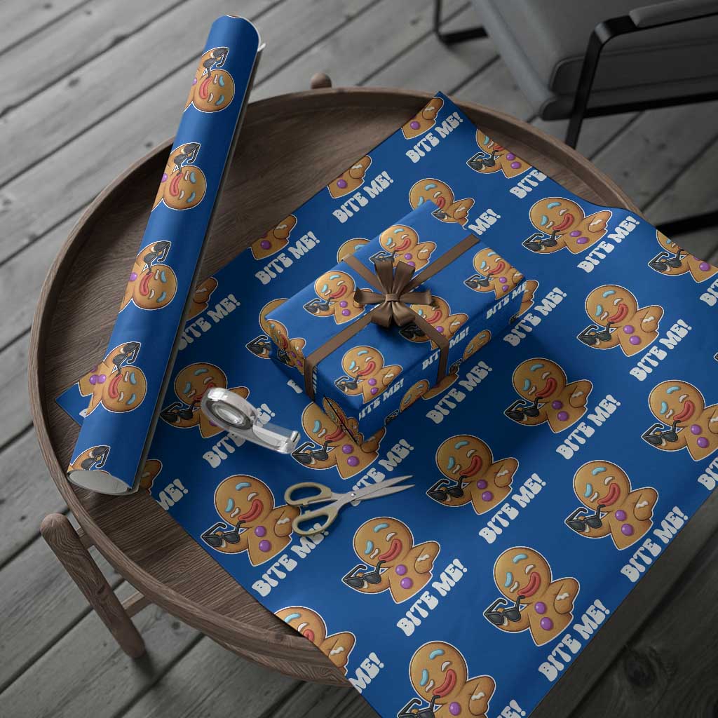 Funny Xmas Gingerbread Man Wrapping Paper Roll Funny Sexy Cookie Bite Me TS10 Blue Print Your Wear