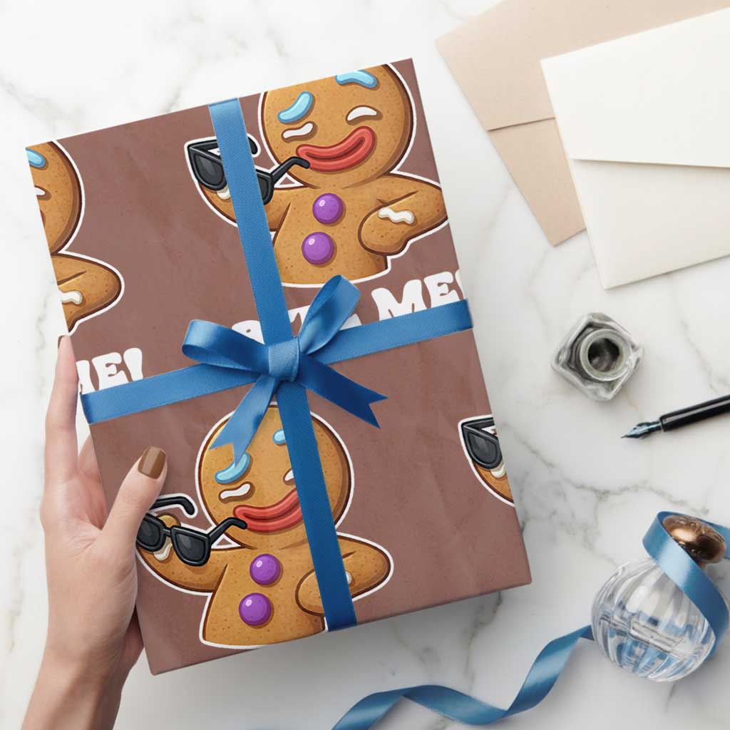 Funny Xmas Gingerbread Man Wrapping Paper Roll Funny Sexy Cookie Bite Me TS10 Mocha Print Your Wear