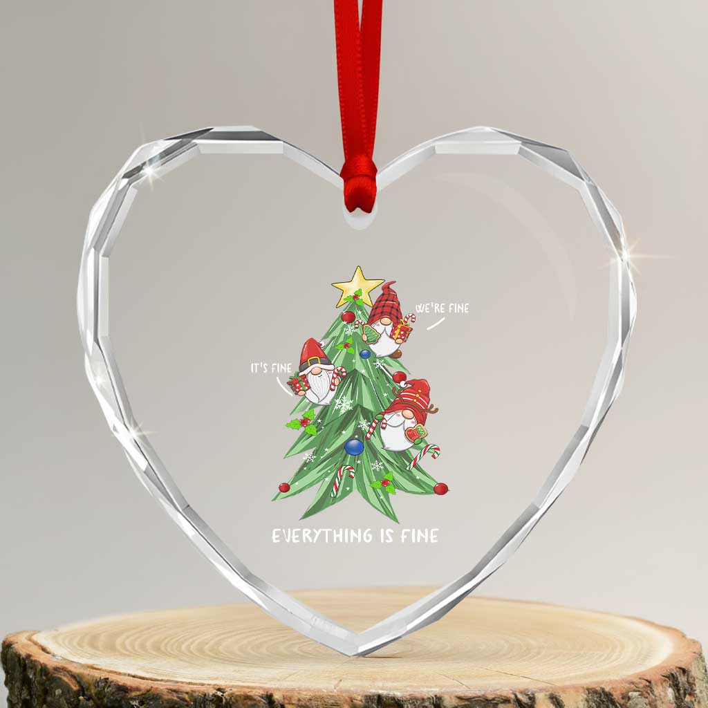 Funny Xmas Gnomies It's Fine We're Fine Everything's Fine Heart Crystal Glass Ornament TS09 Transparent Glass 3'' Heart Print Your Wear
