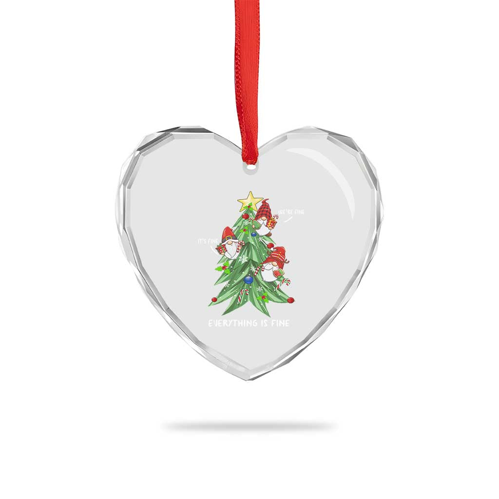 Funny Xmas Gnomies It's Fine We're Fine Everything's Fine Heart Crystal Glass Ornament TS09 Print Your Wear