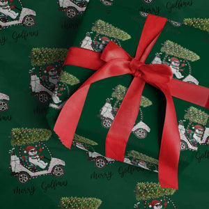 Funny Xmas Golf Wrapping Paper Roll Snowman Driving Golf Cart Merry Golfmas TS12 Green Print Your Wear