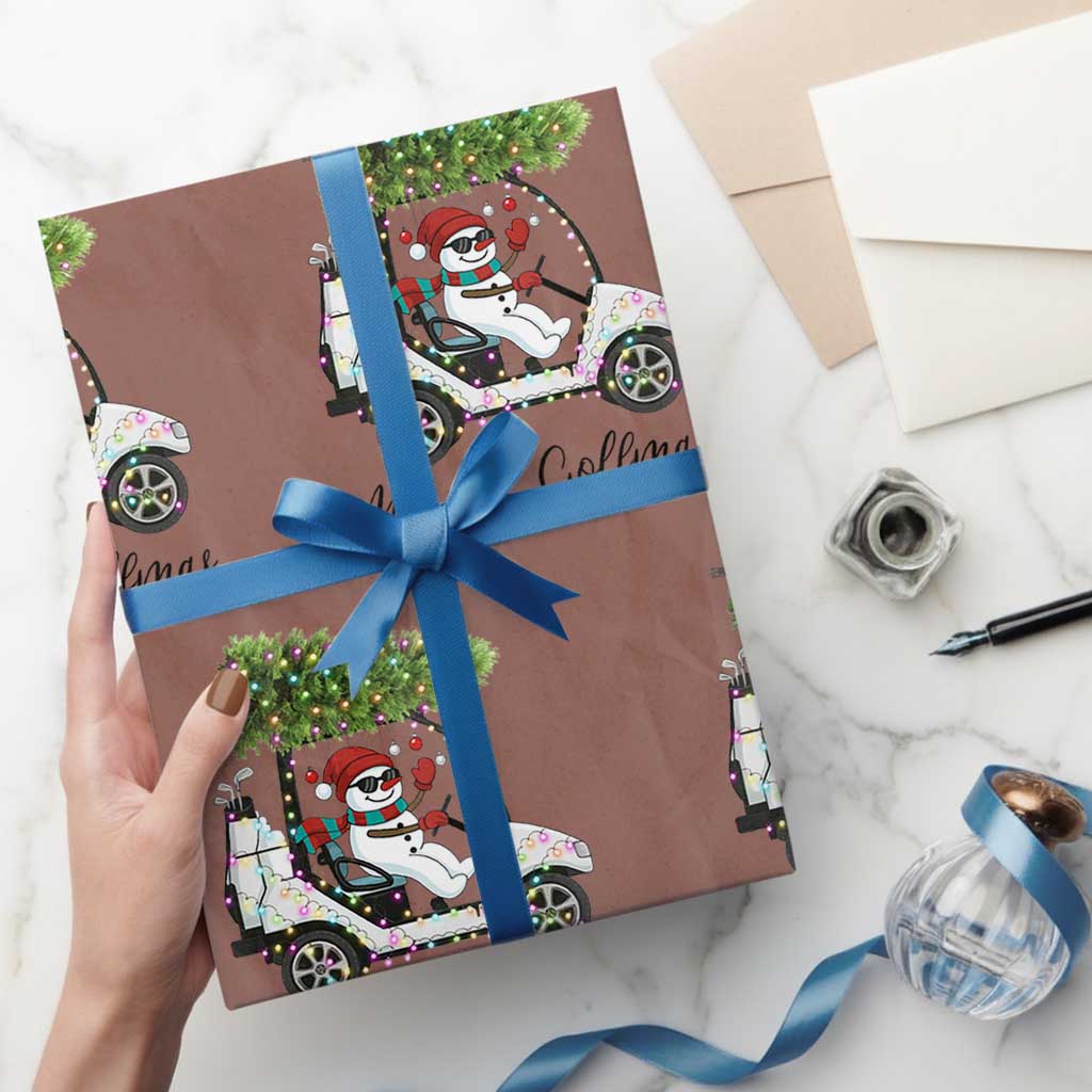 Funny Xmas Golf Wrapping Paper Roll Snowman Driving Golf Cart Merry Golfmas TS12 Mocha Print Your Wear