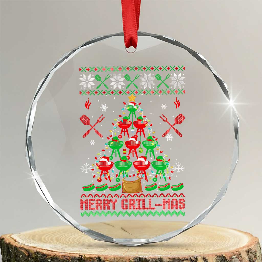Funny Xmas Grilling Crystal Glass Ornament Merry Grill Mas Santa Grilling BBQ Smoking Meat TS09 Transparent Glass 3'' Circle Print Your Wear