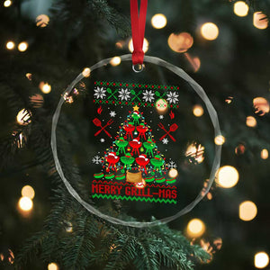Funny Xmas Grilling Crystal Glass Ornament Merry Grill Mas Santa Grilling BBQ Smoking Meat TS09 Print Your Wear