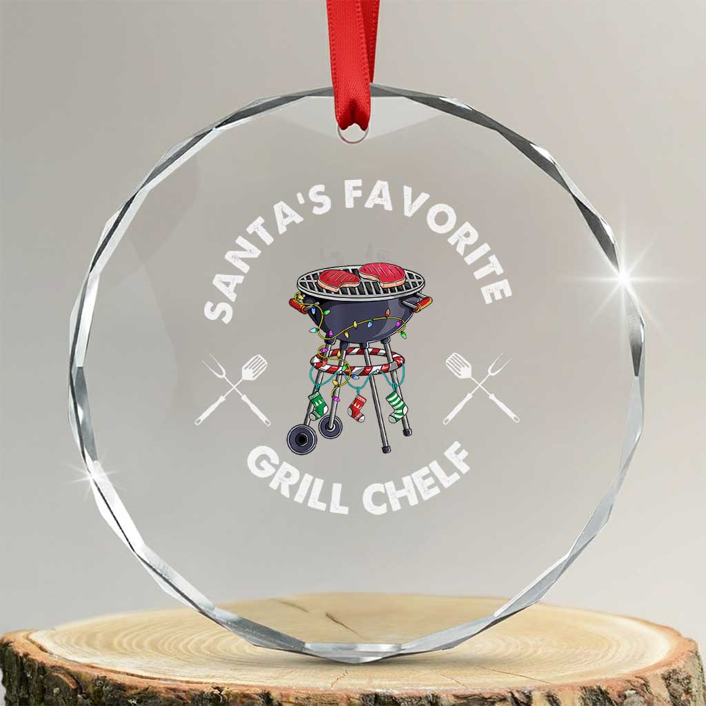 Funny Xmas Grilling Crystal Glass Ornament Santa's Favorite Grill Chelf BBQ TS09 Transparent Glass 3'' Circle Print Your Wear