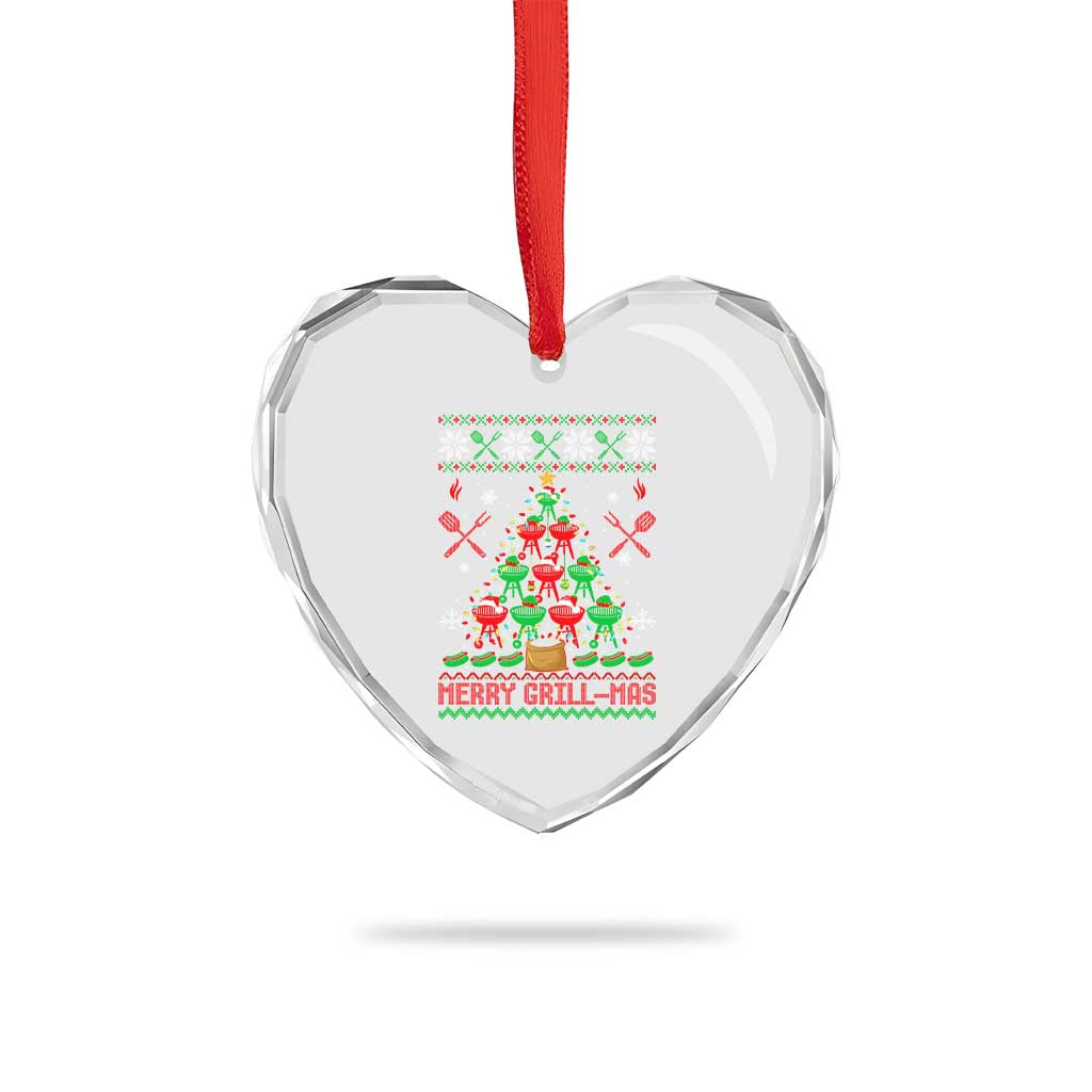 Funny Xmas Grilling Heart Crystal Glass Ornament Merry Grill Mas Santa Grilling BBQ Smoking Meat TS09 Print Your Wear