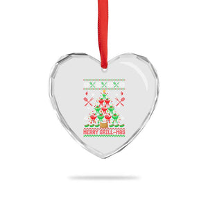 Funny Xmas Grilling Heart Crystal Glass Ornament Merry Grill Mas Santa Grilling BBQ Smoking Meat TS09 Print Your Wear