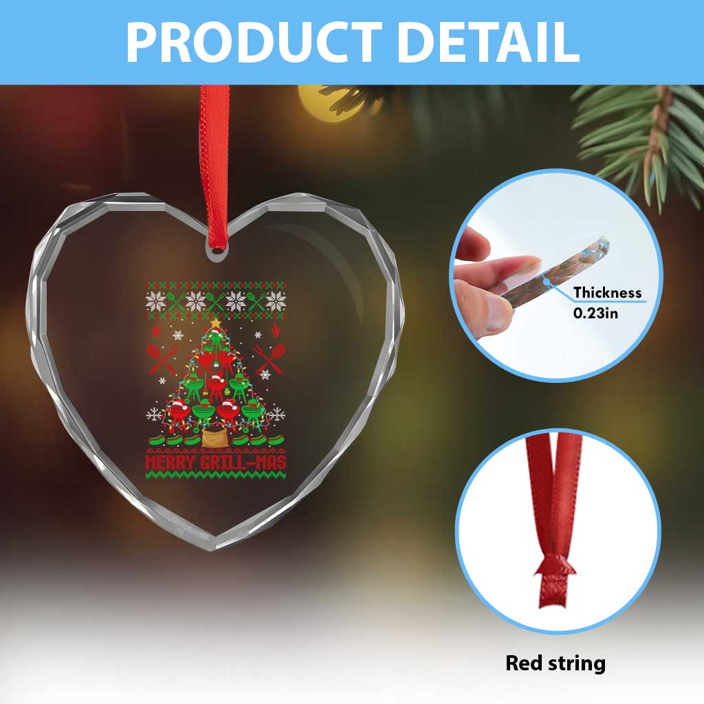 Funny Xmas Grilling Heart Crystal Glass Ornament Merry Grill Mas Santa Grilling BBQ Smoking Meat TS09 Print Your Wear