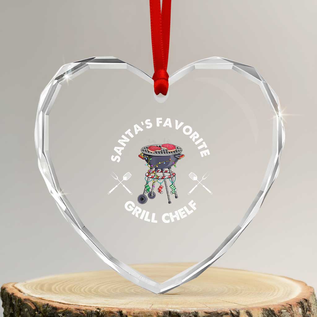 Funny Xmas Grilling Heart Crystal Glass Ornament Santa's Favorite Grill Chelf BBQ TS09 Transparent Glass 3'' Heart Print Your Wear