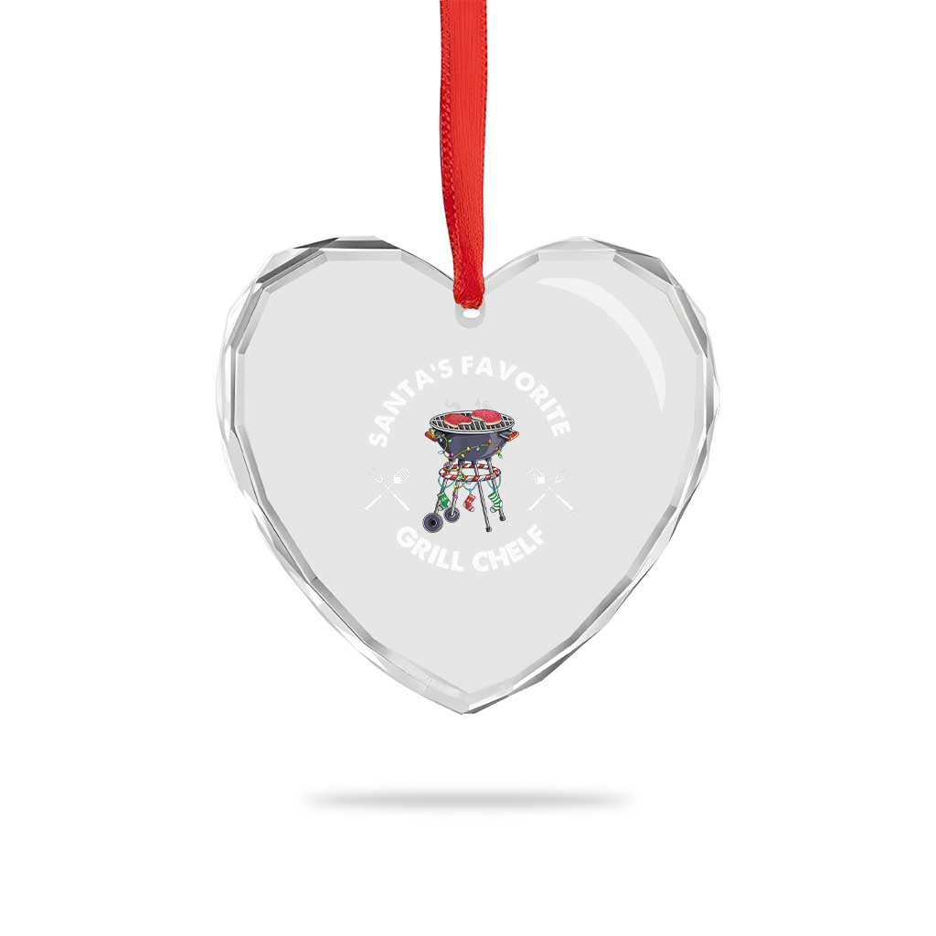 Funny Xmas Grilling Heart Crystal Glass Ornament Santa's Favorite Grill Chelf BBQ TS09 Print Your Wear
