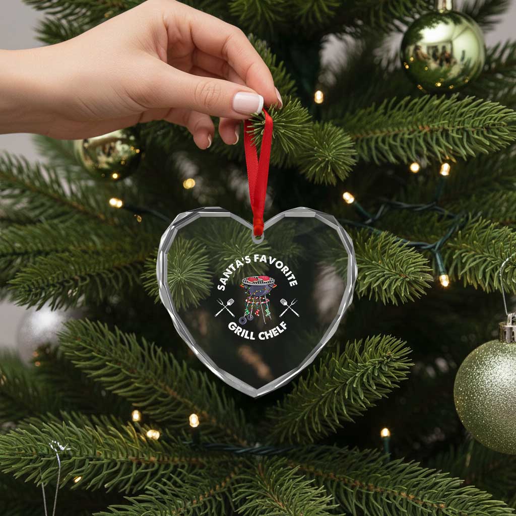 Funny Xmas Grilling Heart Crystal Glass Ornament Santa's Favorite Grill Chelf BBQ TS09 Print Your Wear