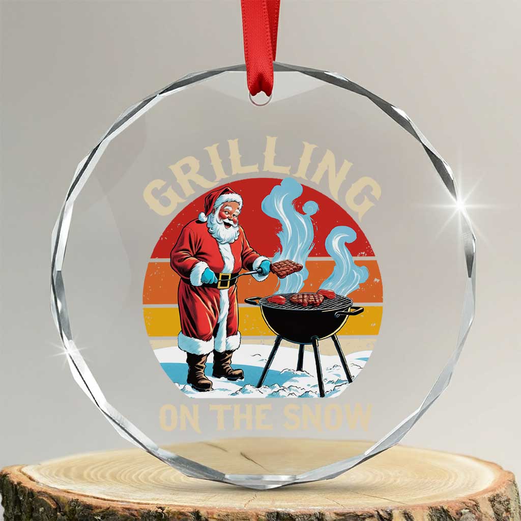Funny Xmas Grilling Santa Crystal Glass Ornament Grilling On The Snow TS11 Transparent Glass 3'' Circle Print Your Wear