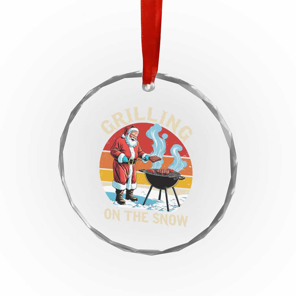 Funny Xmas Grilling Santa Crystal Glass Ornament Grilling On The Snow TS11 Print Your Wear