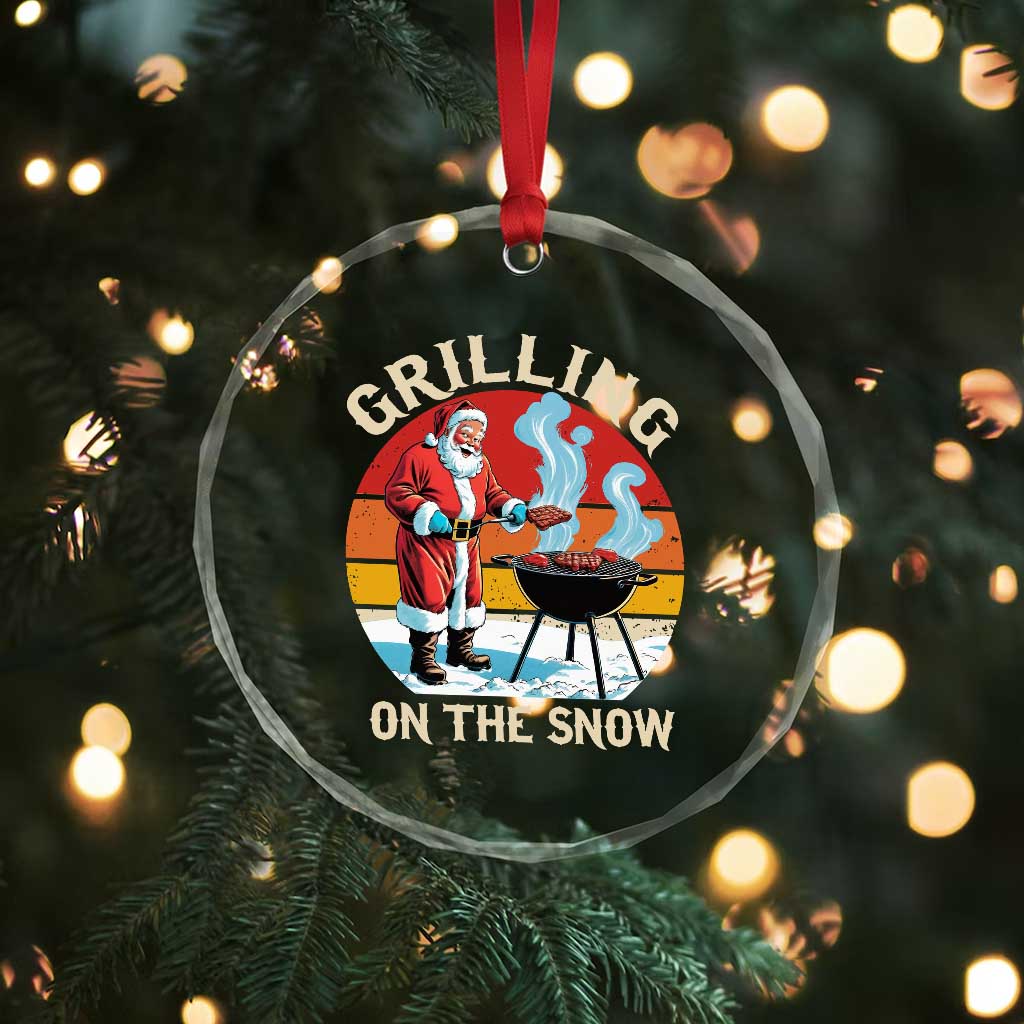 Funny Xmas Grilling Santa Crystal Glass Ornament Grilling On The Snow TS11 Print Your Wear