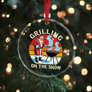Funny Xmas Grilling Santa Crystal Glass Ornament Grilling On The Snow TS11 Print Your Wear