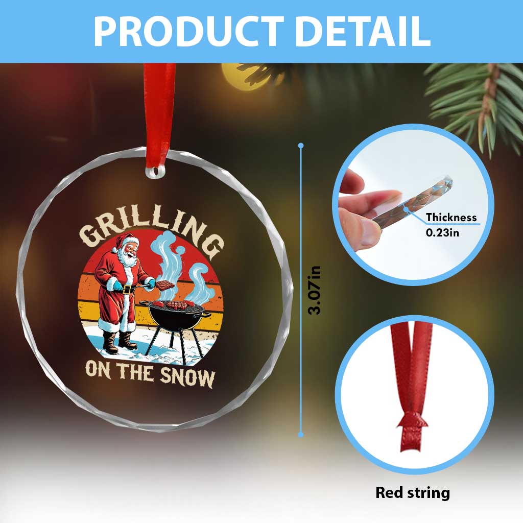 Funny Xmas Grilling Santa Crystal Glass Ornament Grilling On The Snow TS11 Print Your Wear