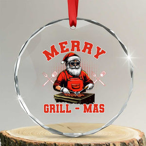 Funny Xmas Grilling Santa Crystal Glass Ornament Merry Grill-Mas BBQ TS11 Transparent Glass 3'' Circle Print Your Wear