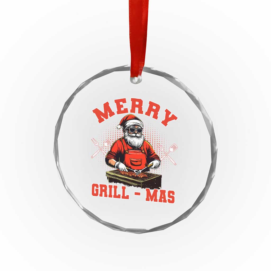 Funny Xmas Grilling Santa Crystal Glass Ornament Merry Grill-Mas BBQ TS11 Print Your Wear