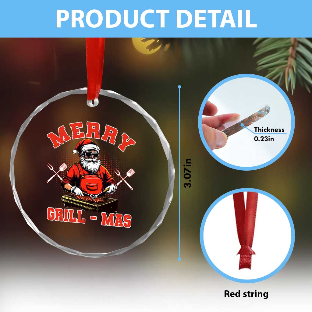 Funny Xmas Grilling Santa Crystal Glass Ornament Merry Grill-Mas BBQ TS11 Print Your Wear